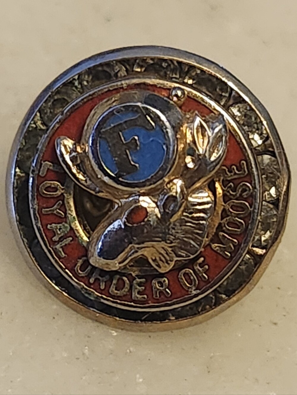 Vtg Loyal Order of Moose Enamel Lapel Pin - Red and Gold